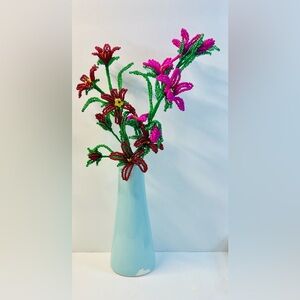 French Glass Seed Beads Wild Flowers Arrangement Bouquet In Vase